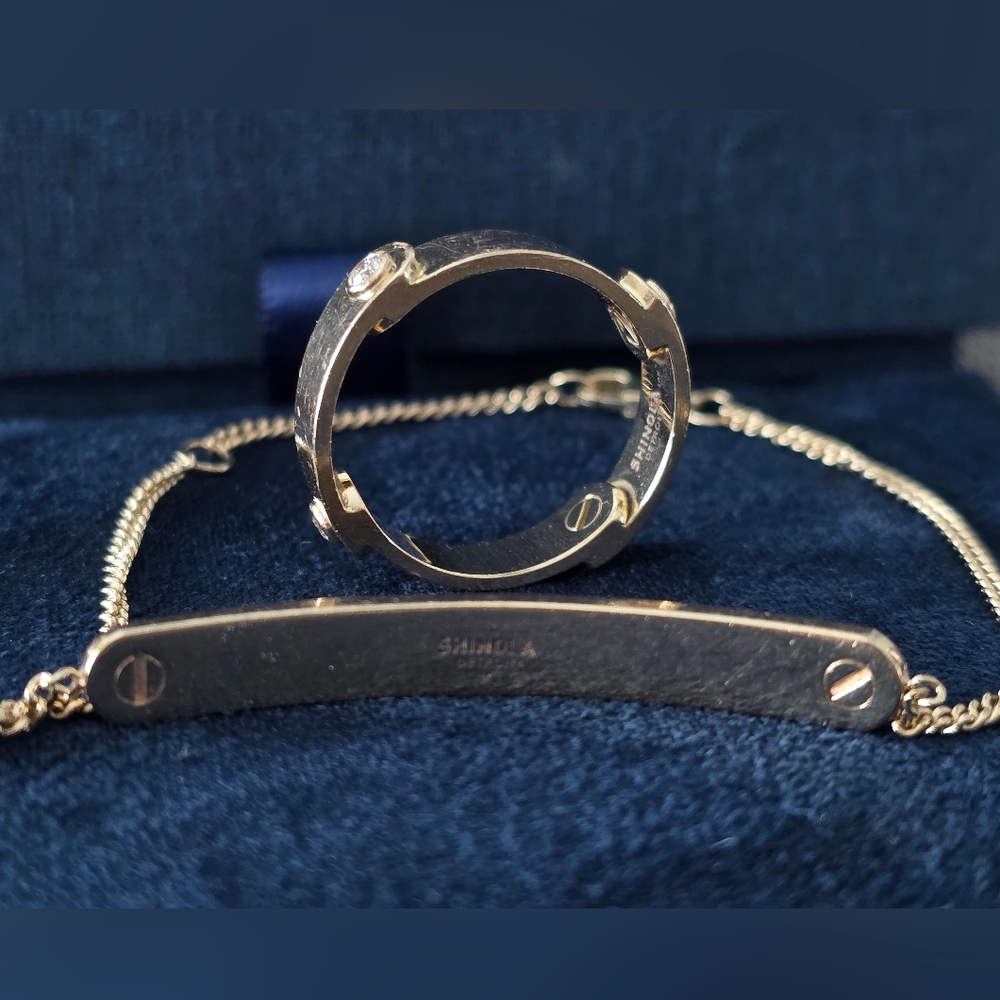 Rare Shinola Gold And Diamond Jewelry Set 14K Ring And Bracelet - Picture 3 of 11